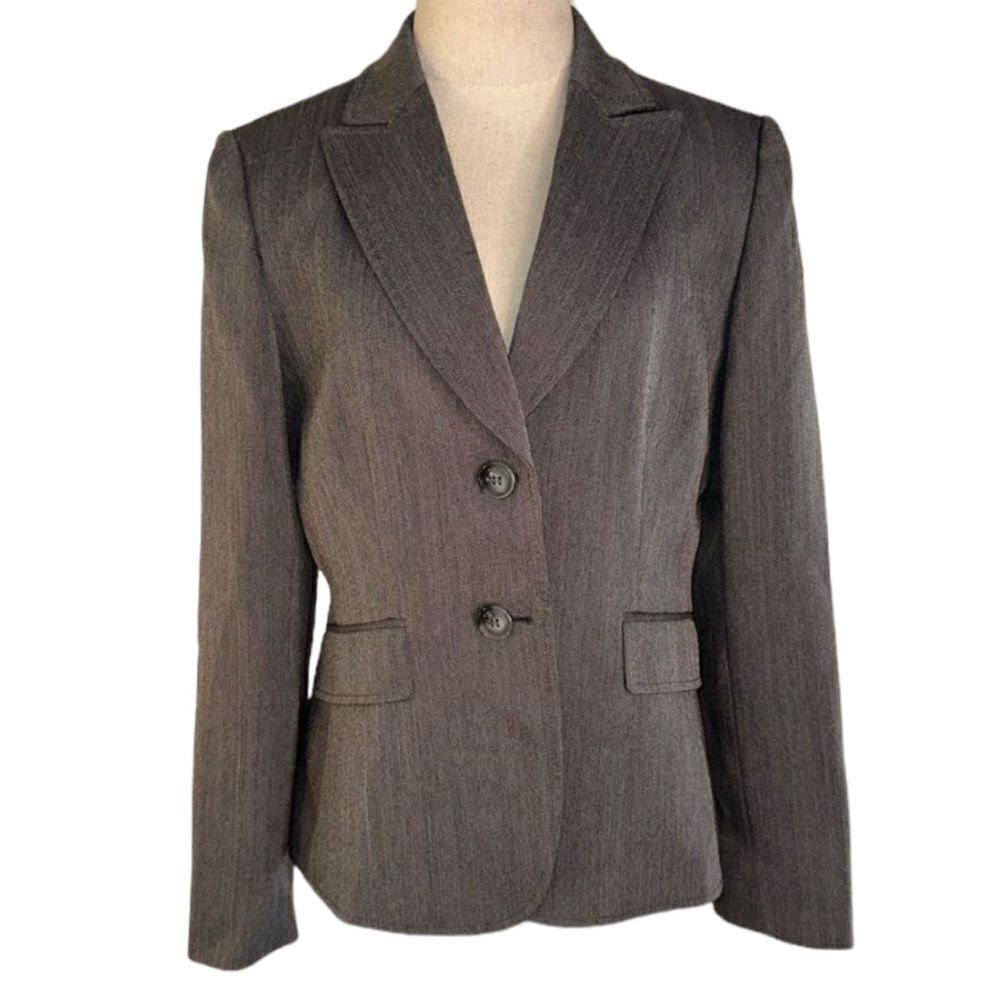 Tahari ASL Womens Gray Herringbone Tweed Blazer Modern Preppy Career Modest